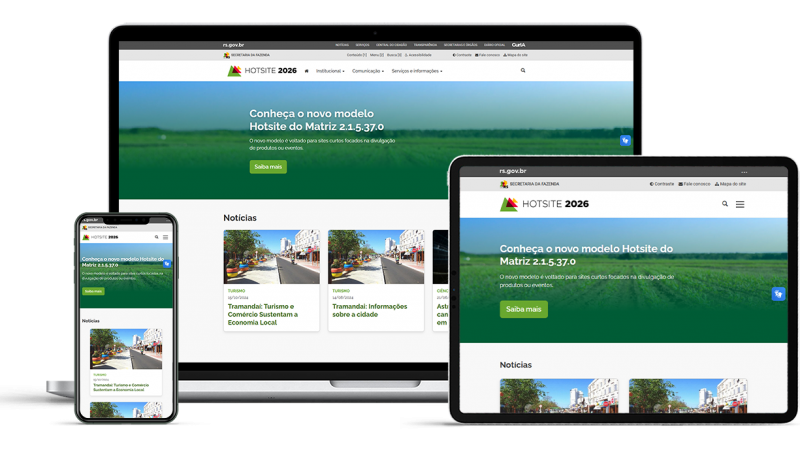 Telas de site matriz em notebook, celular e tablet